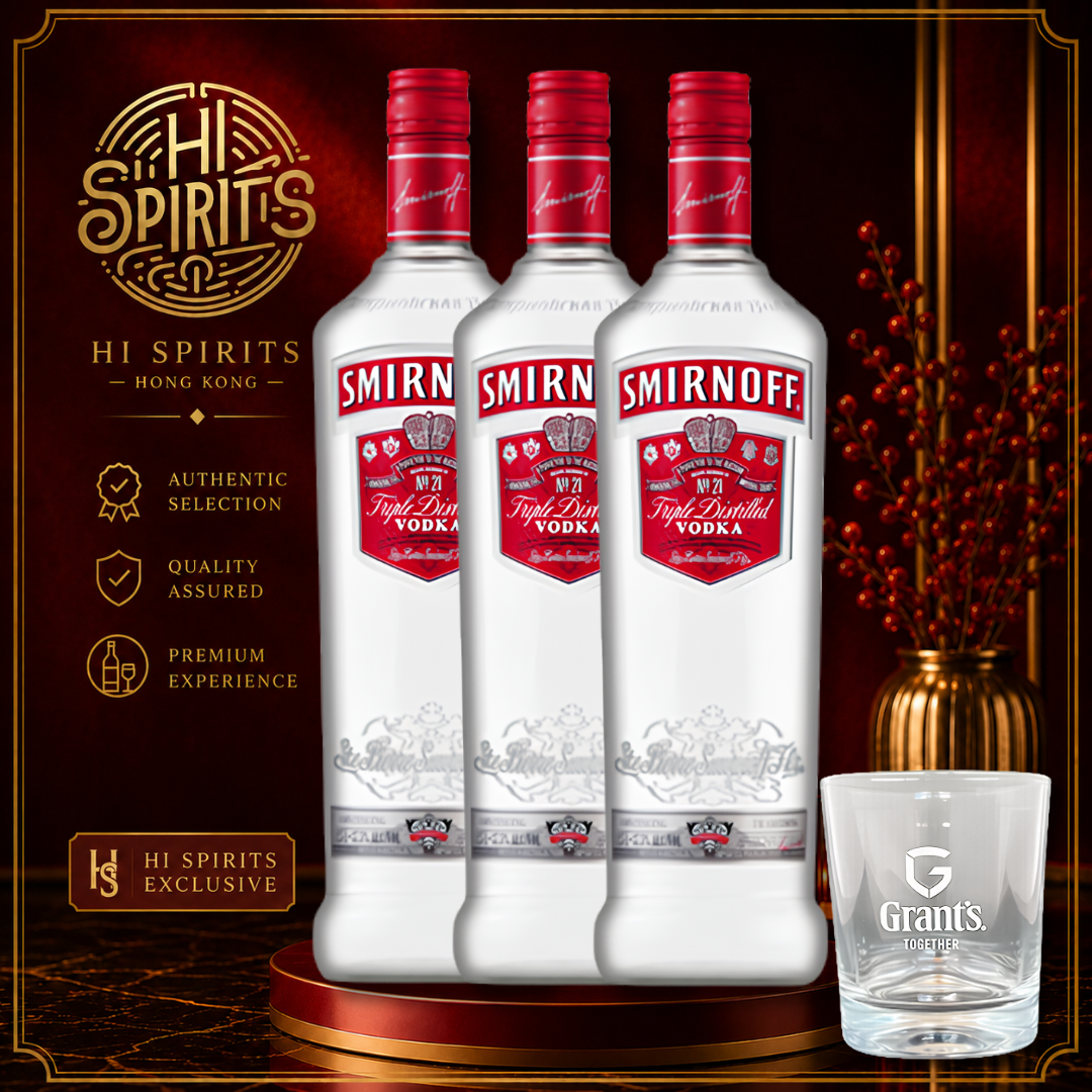 SMIRNOFF Vodka 1L x 3 with Free Whisky Glass