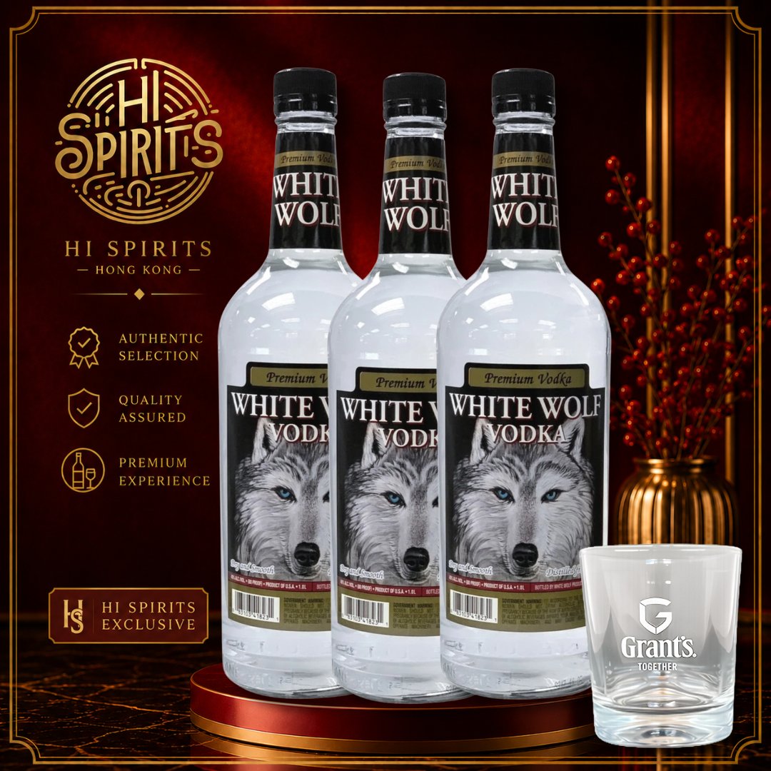 WHITE WOLF Vodka 1L x 3 with Free Whisky Glass